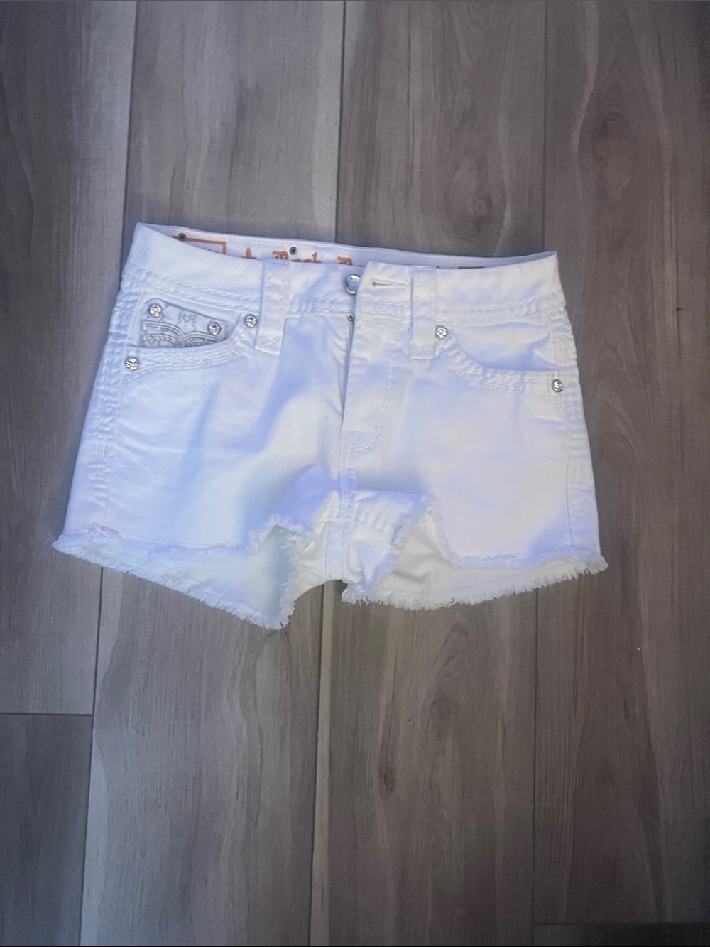 Rock Revival White Distressed Frayed Hem Denim Shorts
